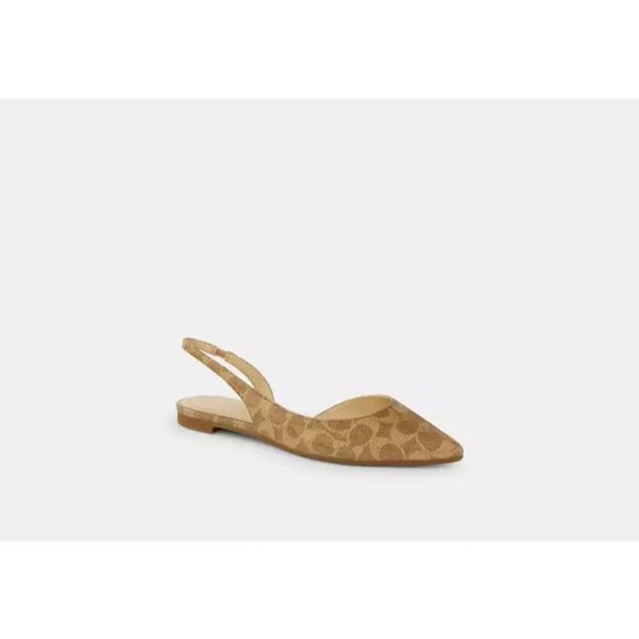 Coach Women Tan Slip On Valerie Slingback In Signature Canvas Flat Shoes Size 9 - Picture 1 of 5